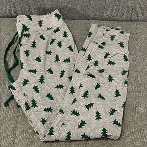 Women's Gray Pajama Pants with Green Tree Print